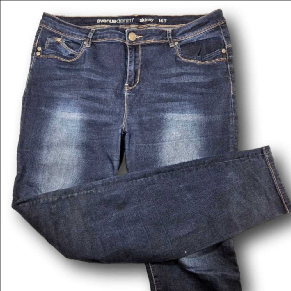 Women's Avenue Denim Blue Skinny Jeans Size 16